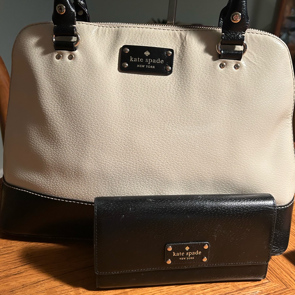 Kate Spade Black And Cream Satchel And Wallet